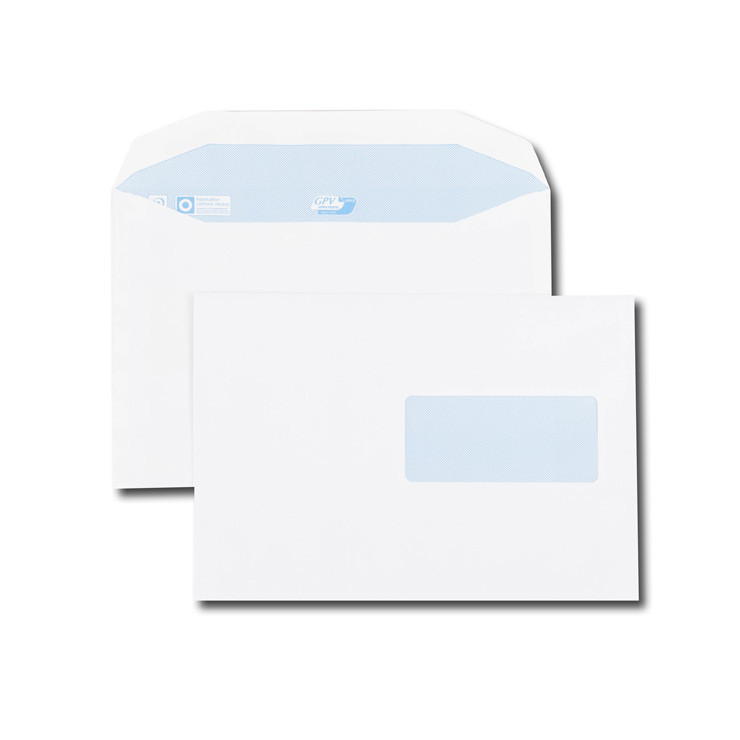 Boite de 500 enveloppes patte trapèze blanches C5 162x229 80 g/m² fenêtre 45x100 gommées