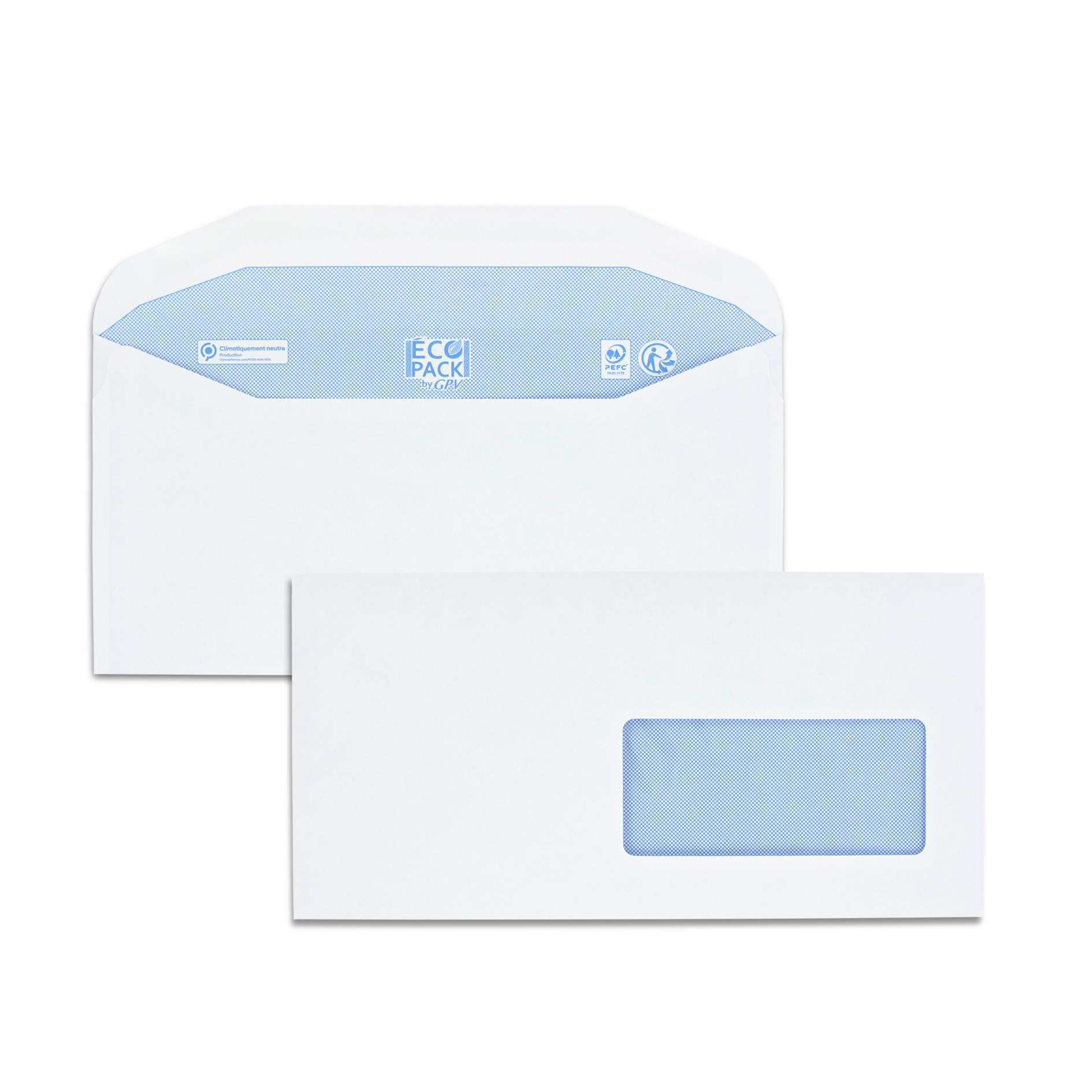 EcoPack de 650 enveloppes patte trapèze blanches C6/C5 80gr/m² fenêtre 45x100 gommées PEFC - Vendu à la palette