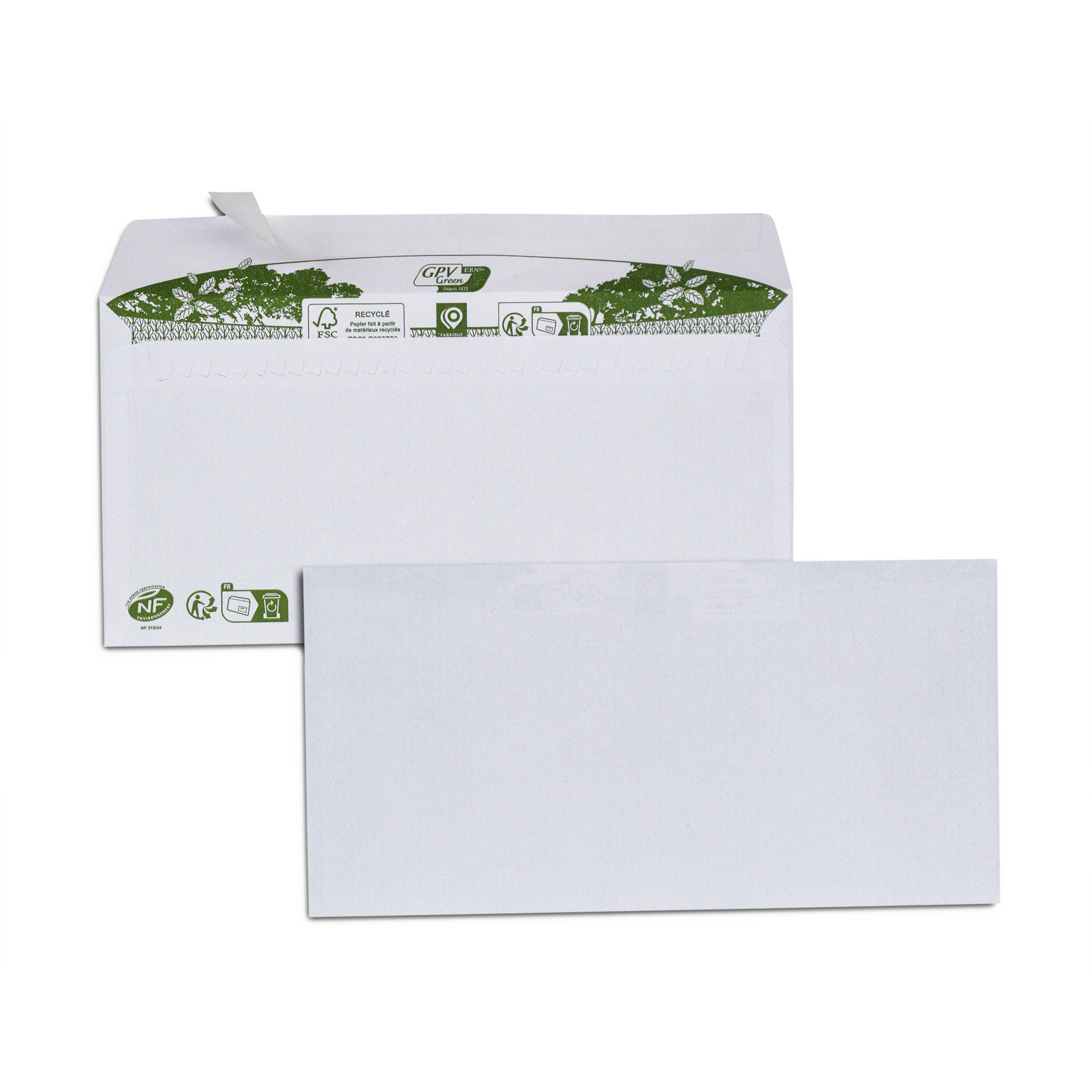 Paquet de 40 enveloppes extra blanches 100% recyclées DL 110x220 80 g/m² bande de protection