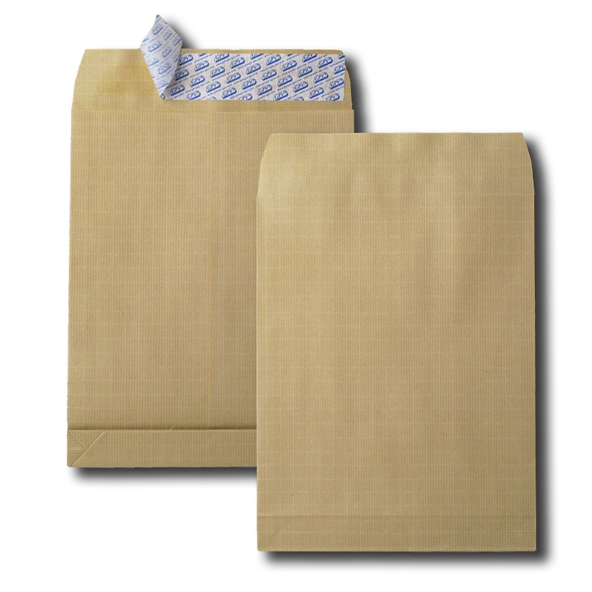 Paquet de 25 sacs à soufflets kraft armé brun 24 260x330 120 g/m² bande de protection