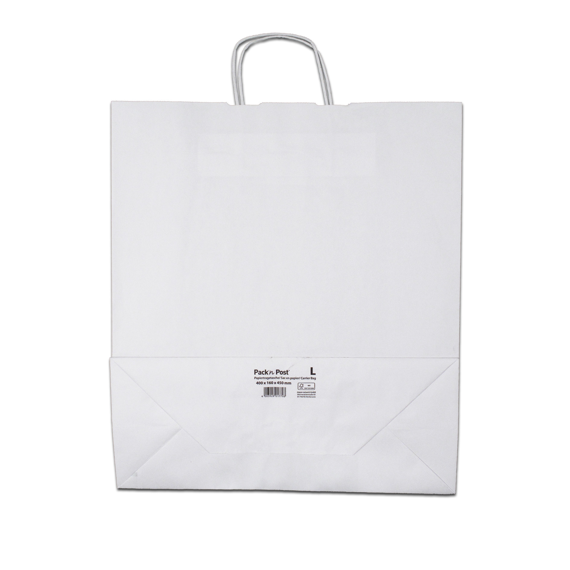 Paquet de 20 sacs à anse torsadée kraft blanc 100gr/m² format L 45x40x16 cm FSC-M