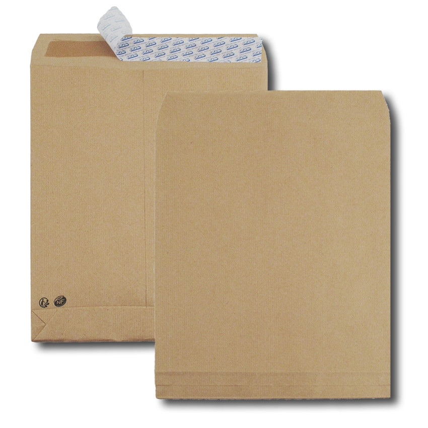 Paquet de 50 sacs à soufflets kraft brun 26 280x375 120 g/m² bande de protection