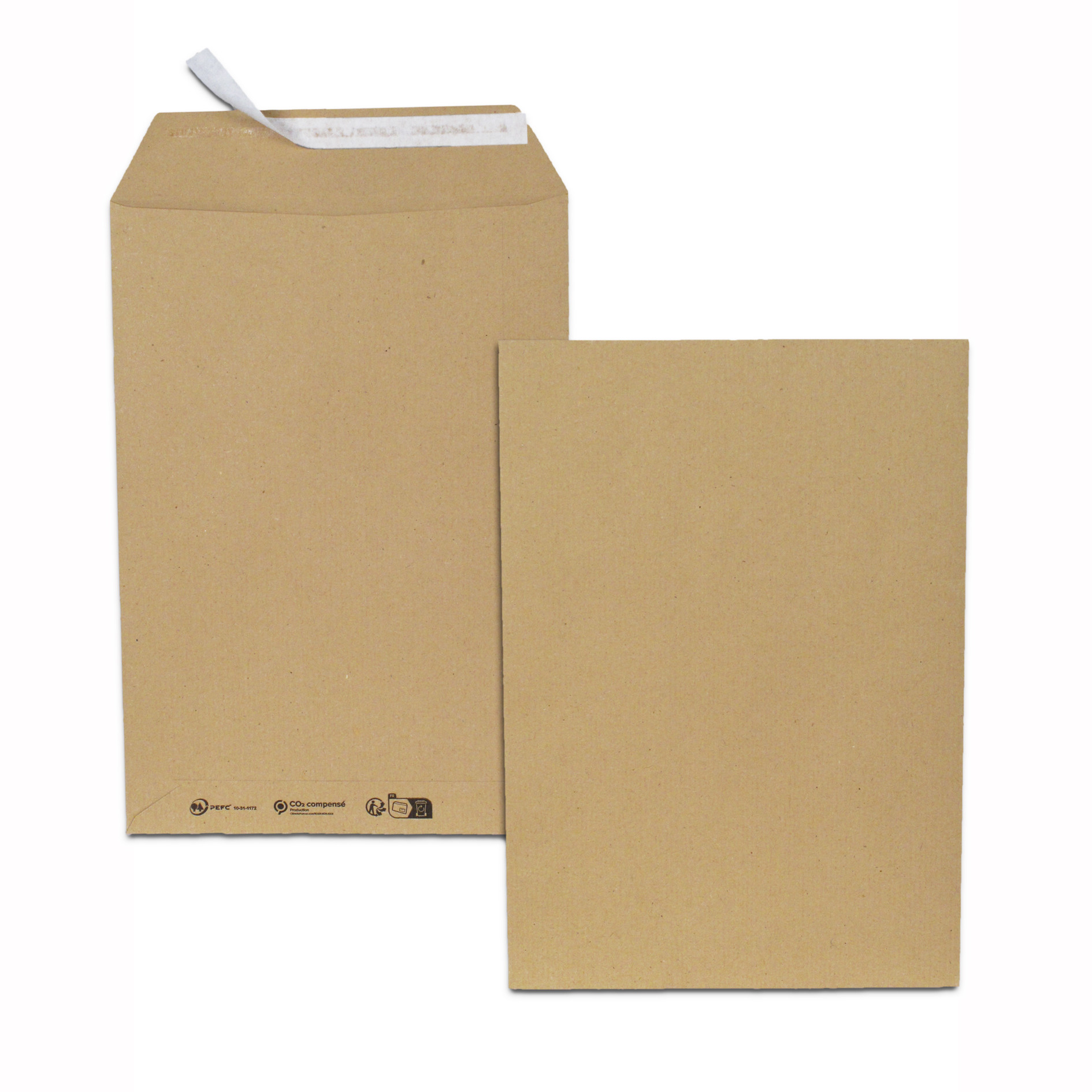 Boîte de 500 pochettes kraft recyclé brun B5 176x250 90g/m² bande de protection