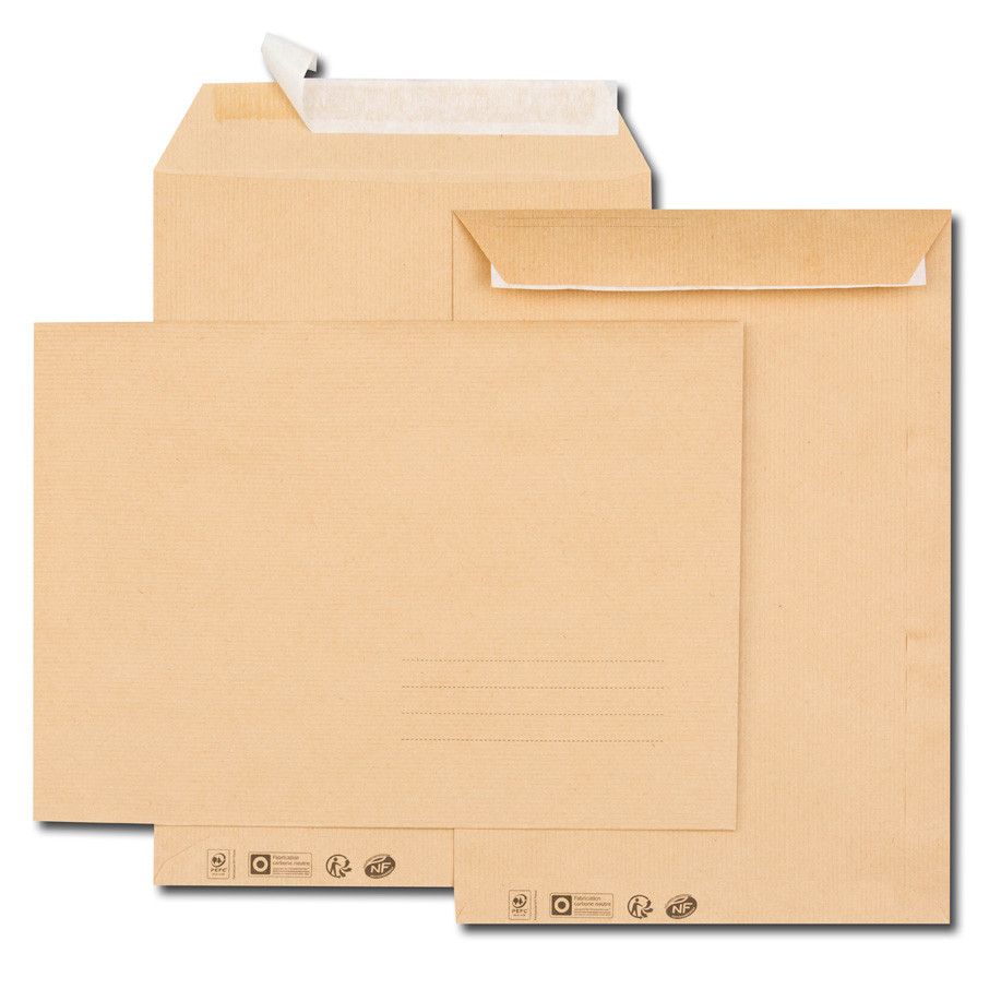 Paquet de 10 pochettes kraft brun C4 229x324 85 g/m² avec zone d'adressage bande de protection
