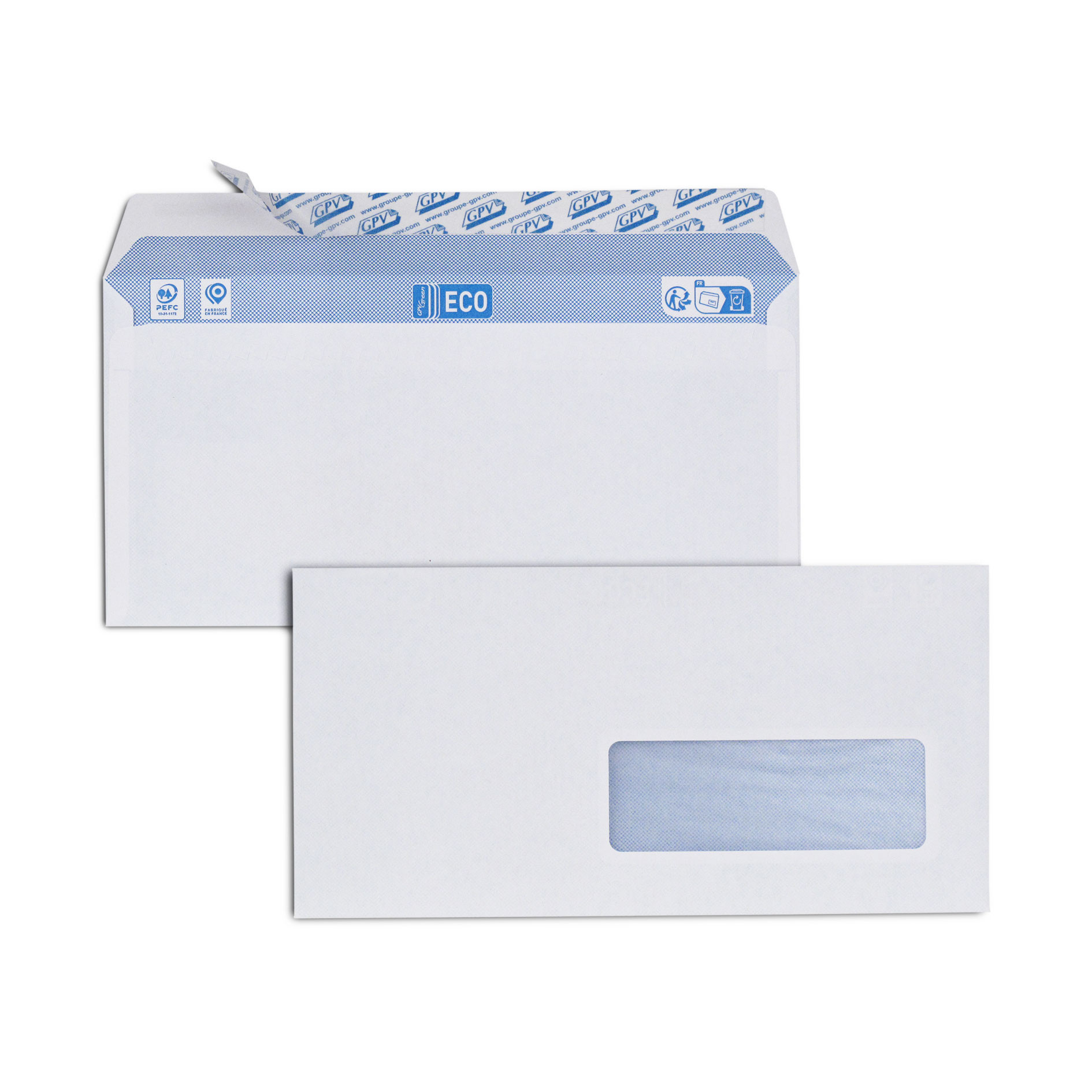 Boite de 500 enveloppes blanches DL 110x220 75 g/m² fenêtre 35x100 bande de protection