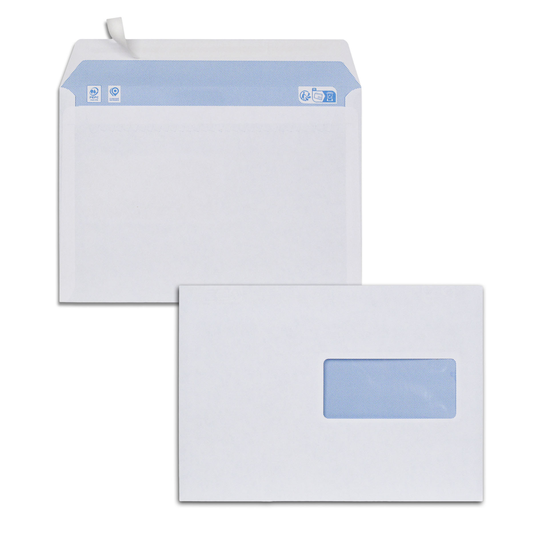 Boîte de 500 enveloppes blanches C5 162x229 80 g/m² fenêtre 45x100 bande de protection