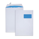 Boîte de 250 pochettes blanches C4 229x324 90 g/m² fenêtre spéciale numérique 100x50 bande de protection