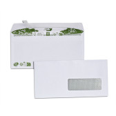 Boite de 500 enveloppes extra blanches 100% recyclées DL 110x220 80 g/m² fenêtre 35x100 bande de protection