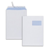 Boîte de 250 pochettes blanches C4 229x324 90 g/m² fenêtre 100x50 bande de protection