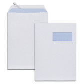 Boîte de 250 pochettes blanches C4 229x324 90 g/m² fenêtre 110X50 bande de protection