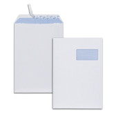 Paquet de 25 pochettes blanches C4 229x324 90 g/m² fenêtre 100x50 bande de protection